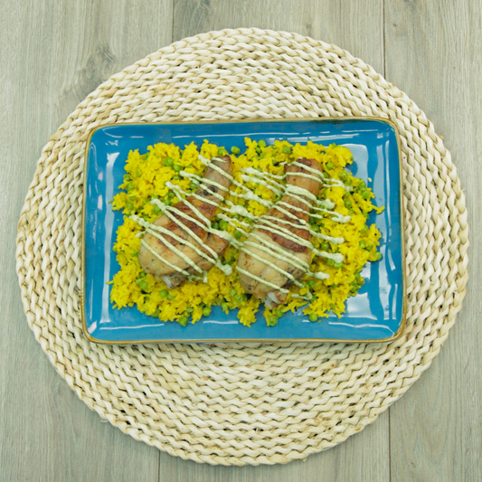 Muslo Ajo Rostizado con Arroz Amarillo